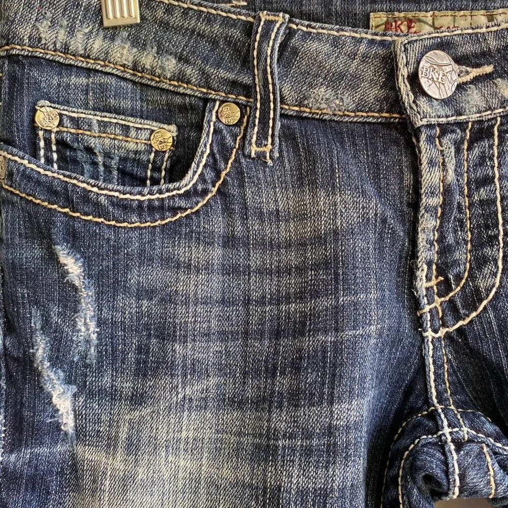 BKE Sabrina Stretch Denim Womens Jeans Size 26 Cropped Low Rise Dark Distressed - Picture 12 of 12